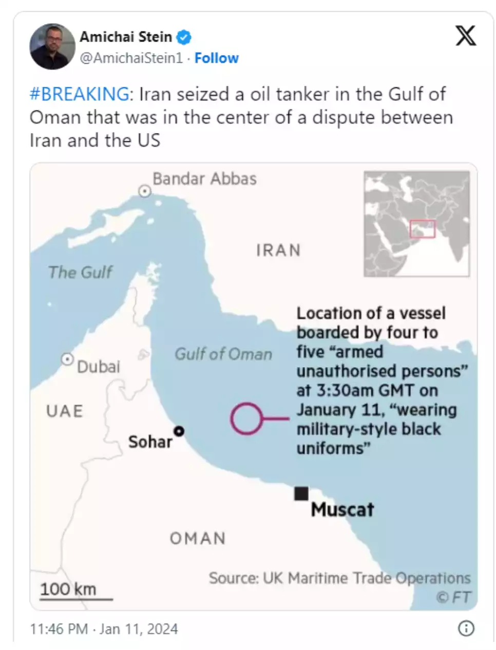 Tweet mentioning seizure of U.S oil tanker